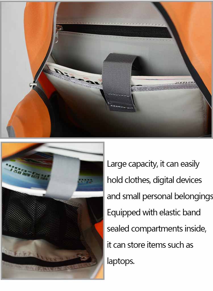 waterproof zipper with rain flap and laptop compartment on TPU backpack