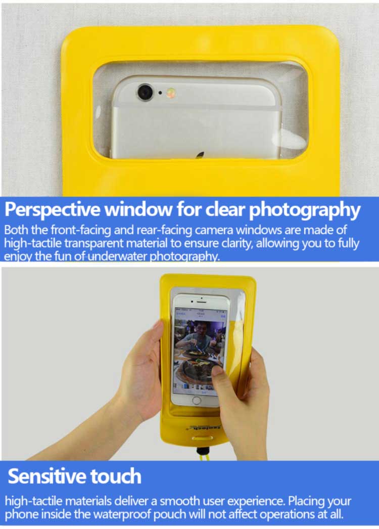 rear camera window on IPX8 waterproof phone pouch